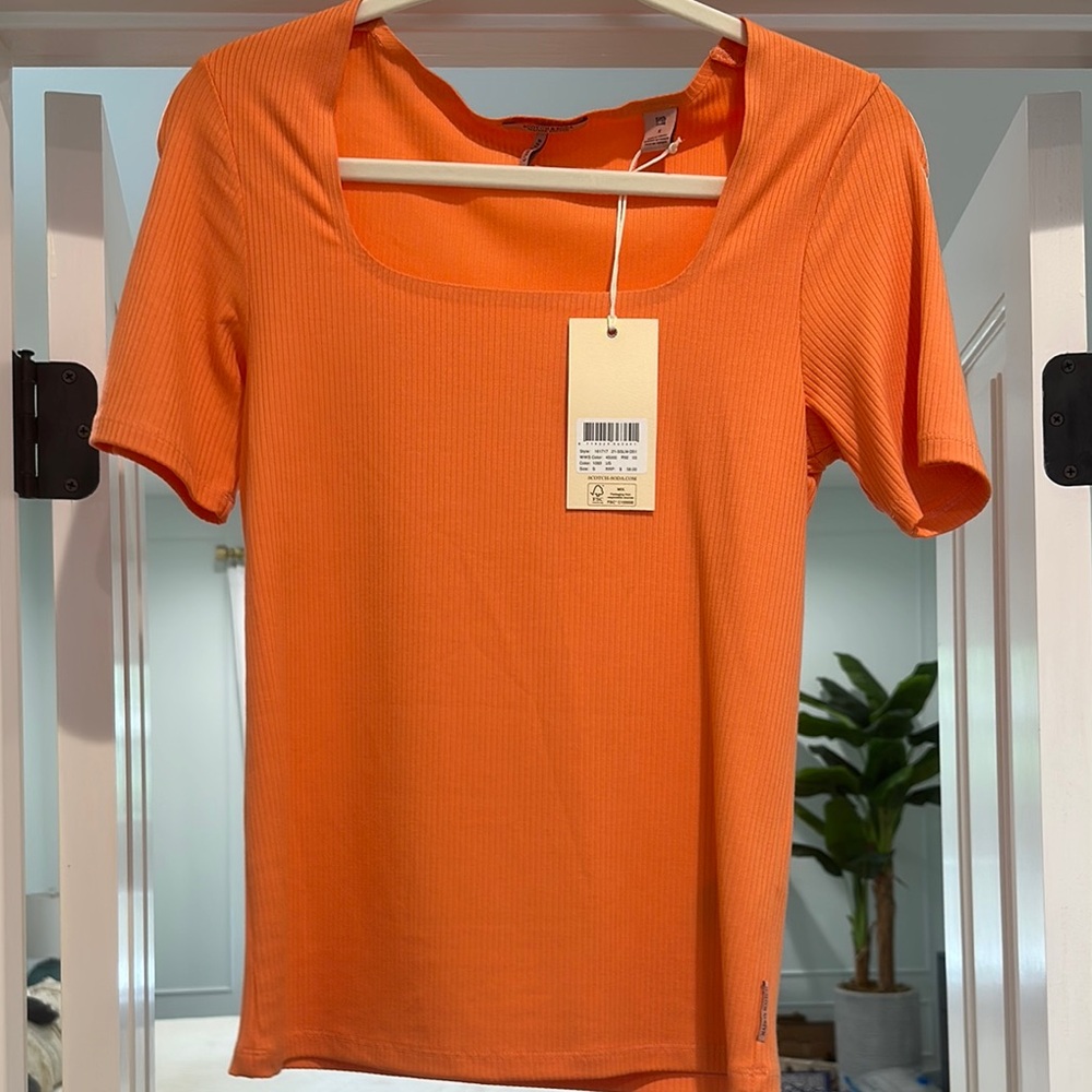 Orange Ribbed Women's Top